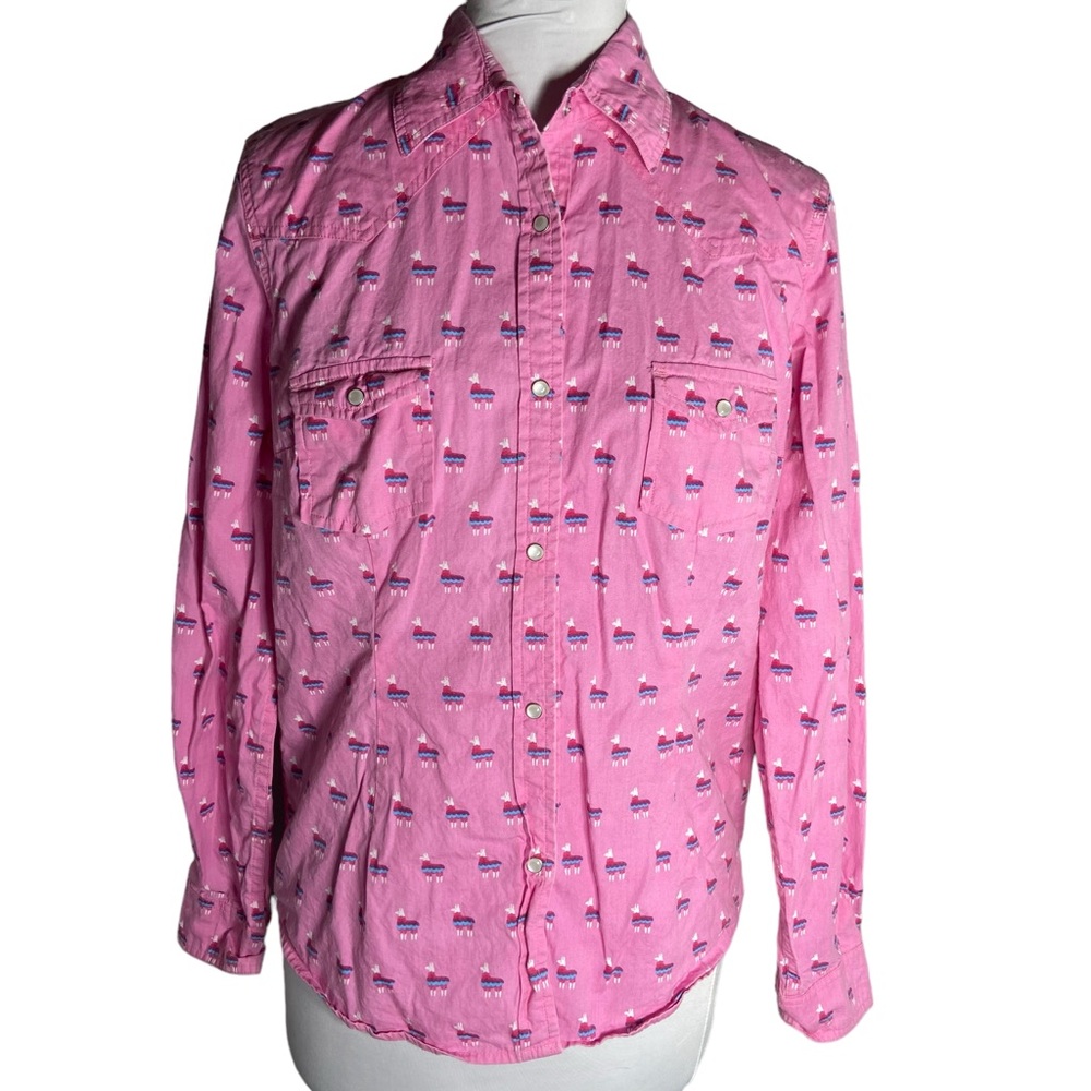Panhandle Long Sleeve Llama Button Down Blouse Size Medium